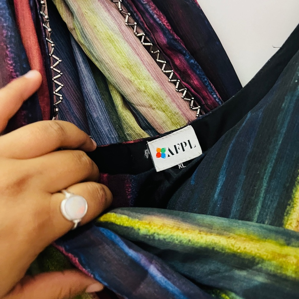 Black Multi colour gown , off shoulder with belt ! - Picture 5 of 13